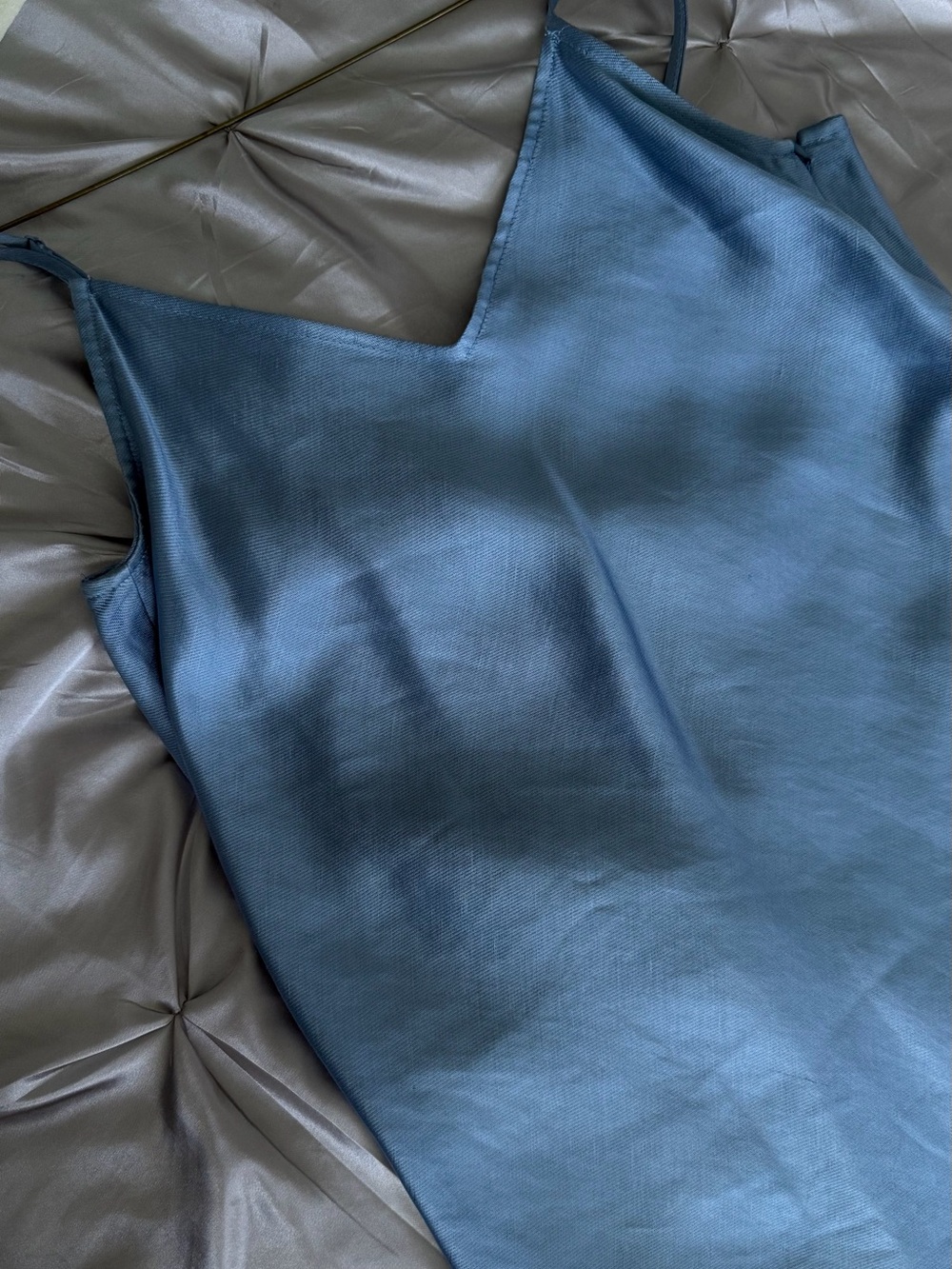 Club Monaco Slate Blue Satin V-Neck Slip